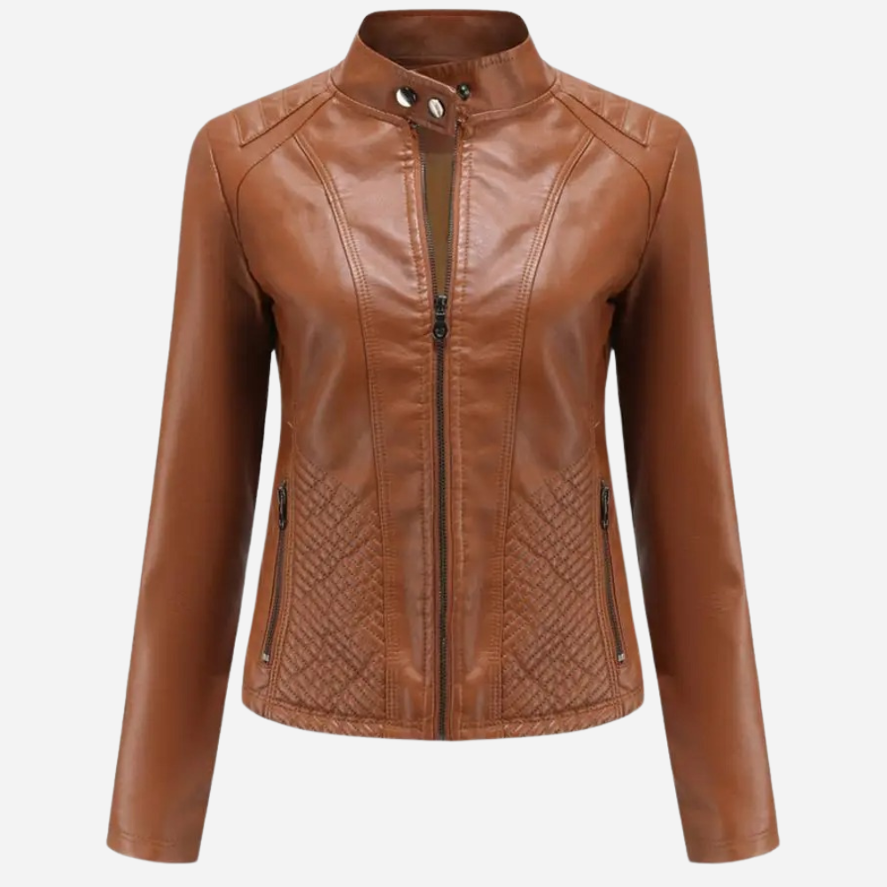 Georgina | Women's Leather Biker Jacket with Quilted Side Panels