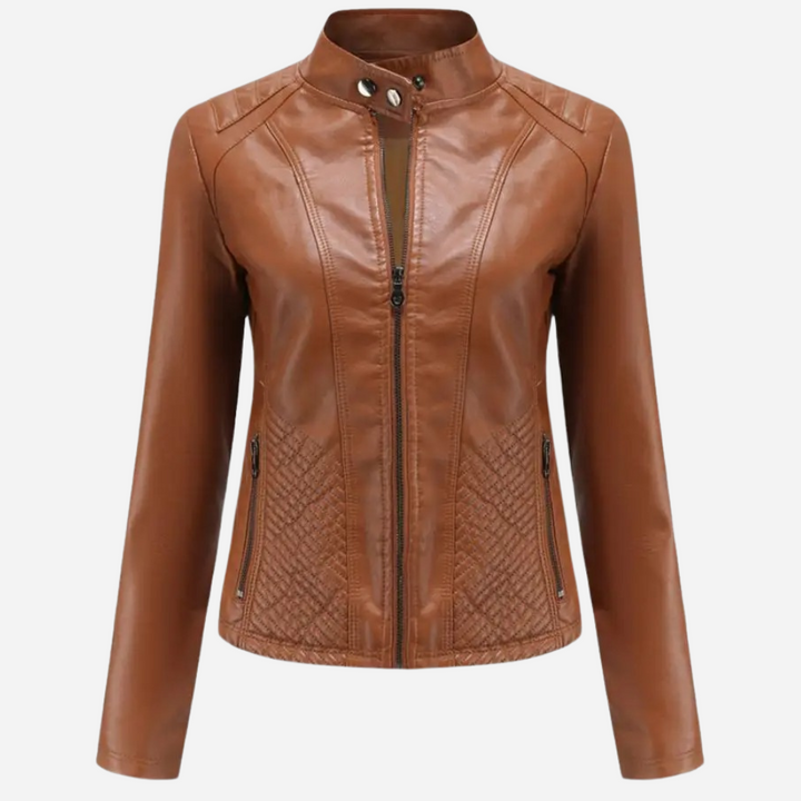 Georgina | Women's Leather Biker Jacket with Quilted Side Panels