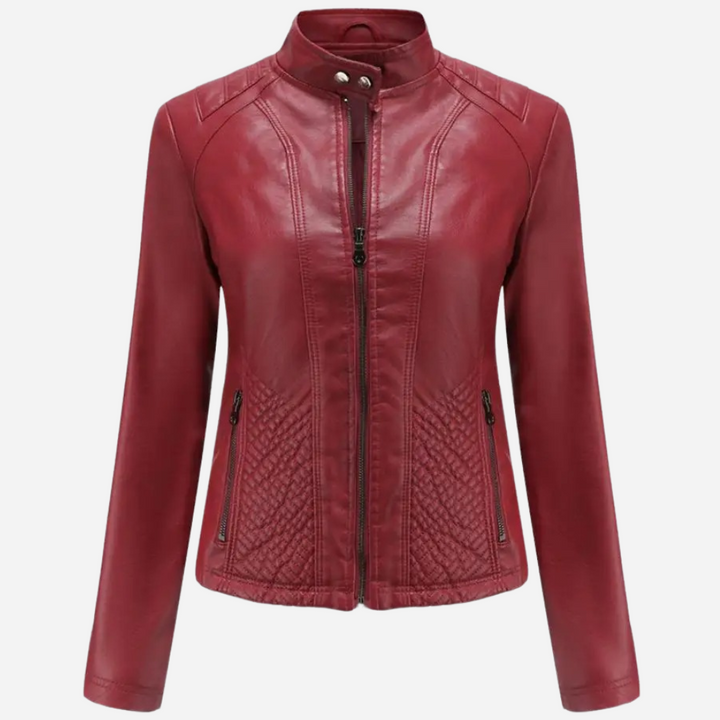Georgina | Women's Leather Biker Jacket with Quilted Side Panels