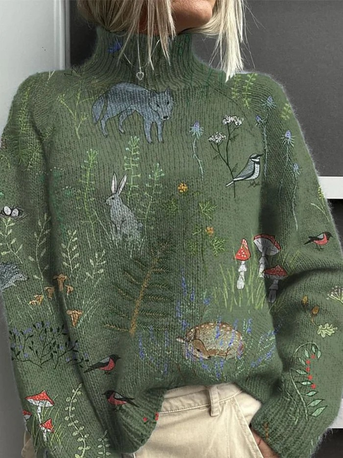 Eliza | Women's Turtleneck Sweater Featuring Woodland-Inspired Design
