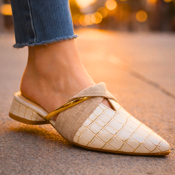 Vivette | Pointed Mule with Gold Accents