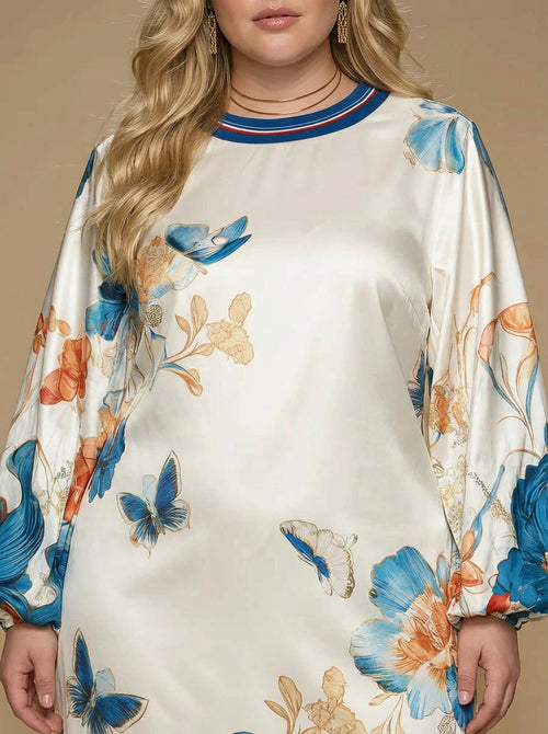 Cerys | Floral Print Satin Mini Dress with Vintage Court Style