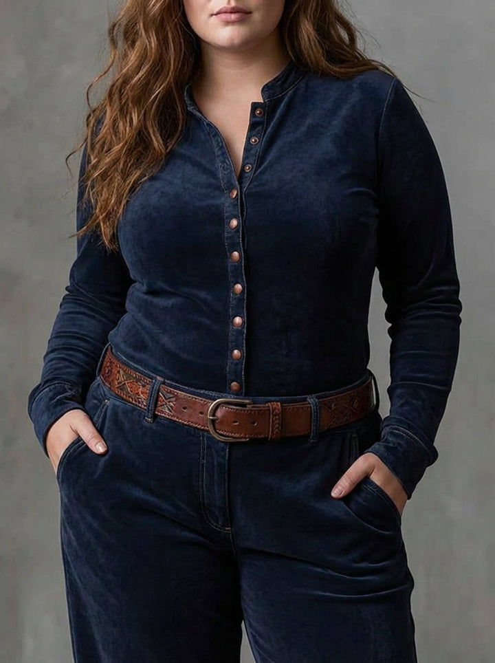 Frankie | Navy Blue Suede Check Vintage Long Dress with Belt