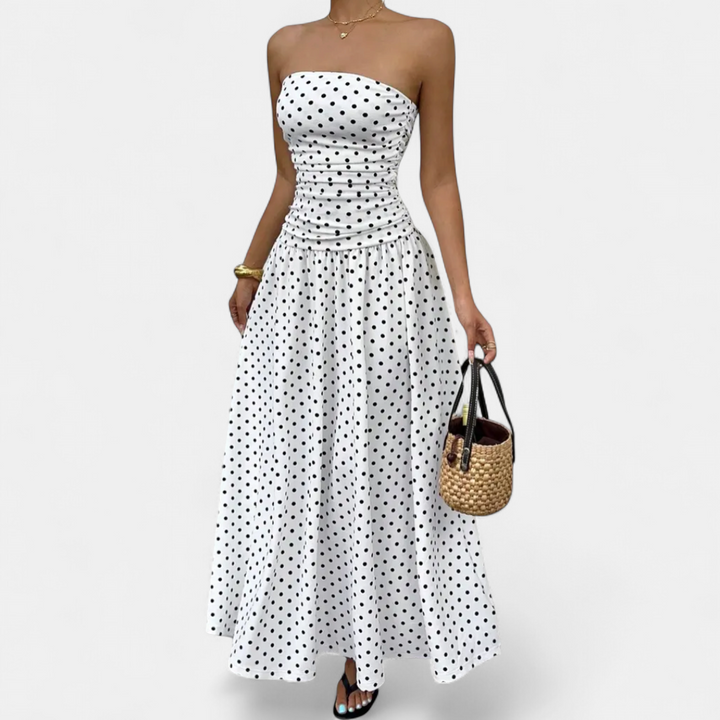 ODESSA | Ruffled Maxi Dress with Polka Dot Print