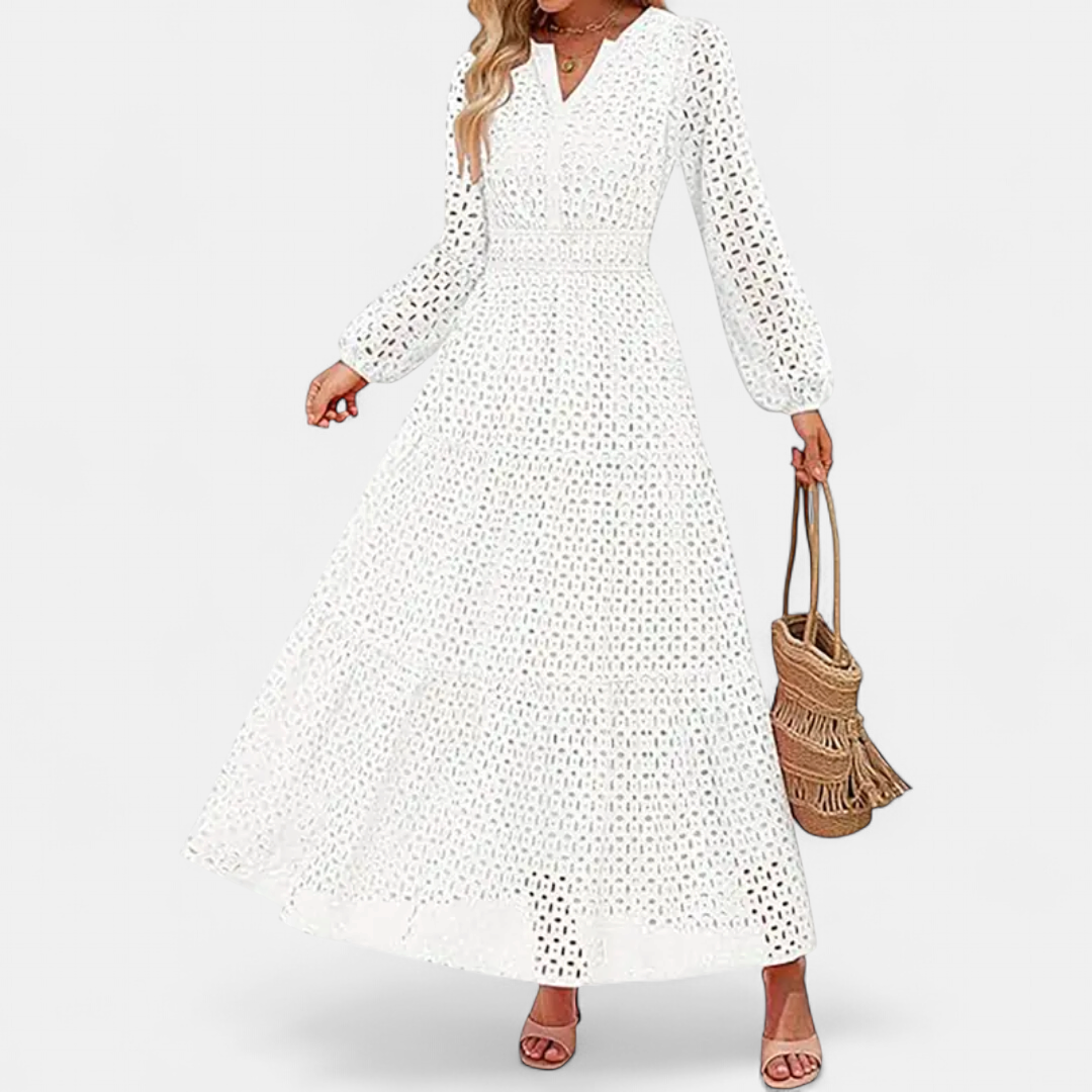 ODETTE | Flowing Maxi Dress with Eyelet V-Neck