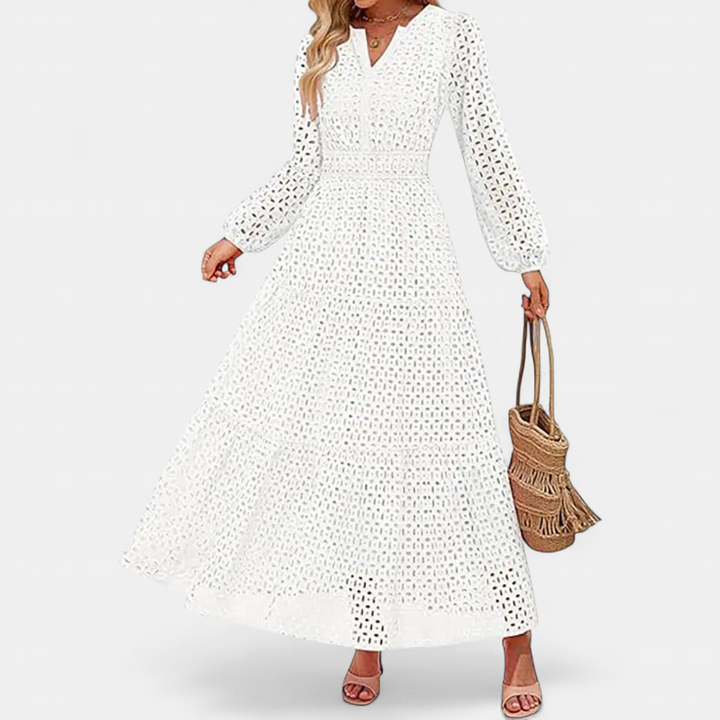 ODETTE | Flowing Maxi Dress with Eyelet V-Neck