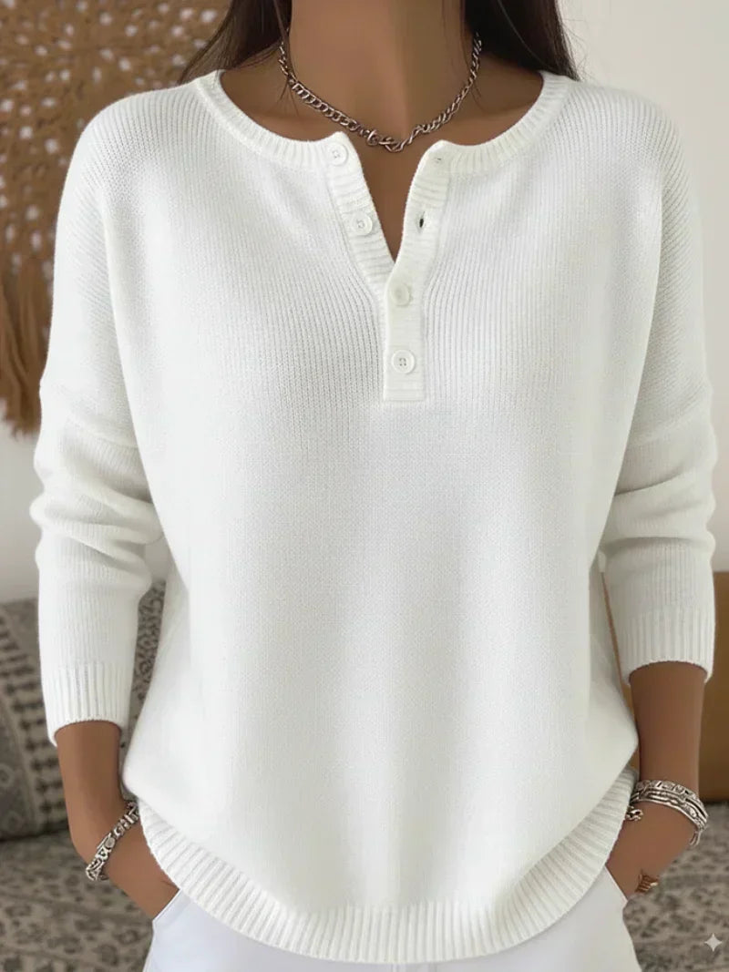 Helena™ | Button-Up Henley Knit Sweater