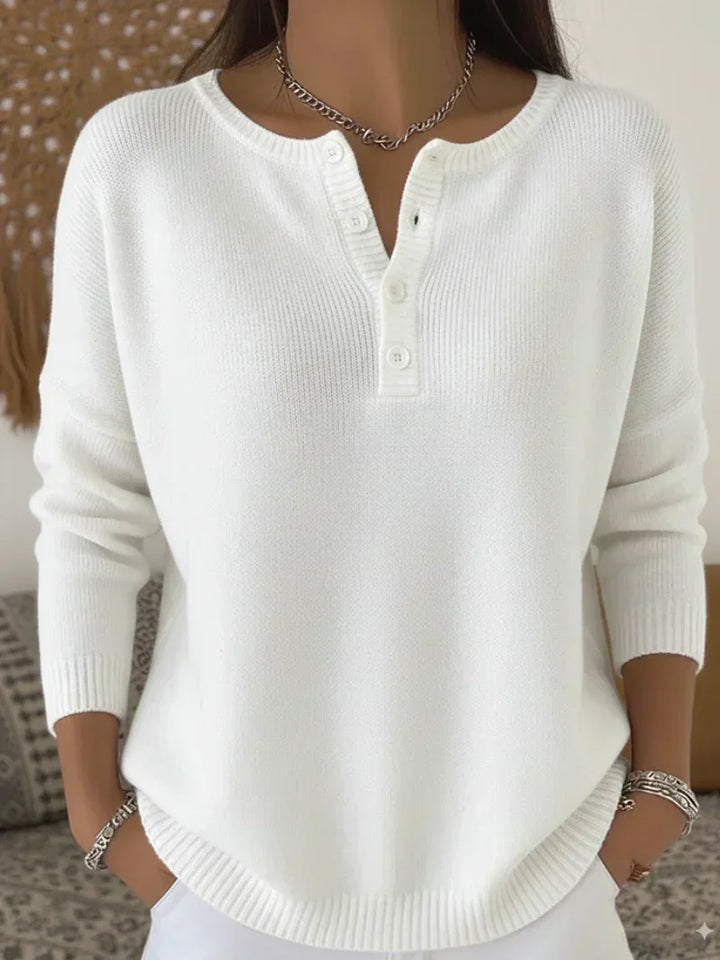 Helena™ | Button-Up Henley Knit Sweater