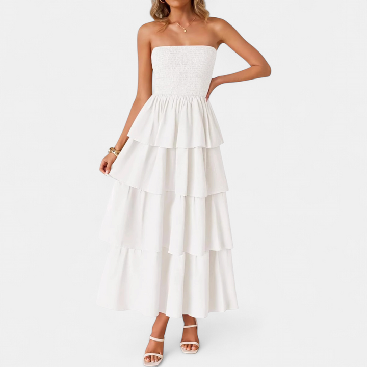 SOLANA | Bohemian Tiered Strapless Maxi Dress