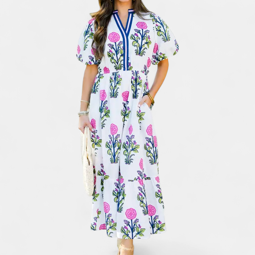 VIOLET | Enchanting Floral Maxi Dress with Romantic Puff Sleeves