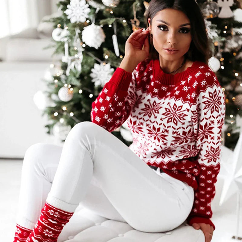 Luella | Women's Nordic Snowflake Knit Sweater with Ribbed Details