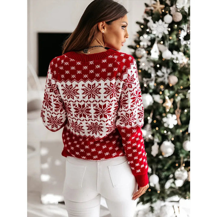 Luella | Women's Nordic Snowflake Knit Sweater with Ribbed Details