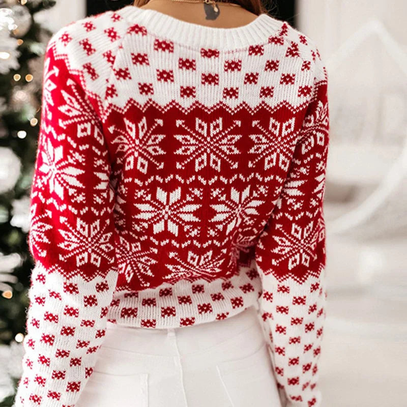 Luella | Women's Nordic Snowflake Knit Sweater with Ribbed Details