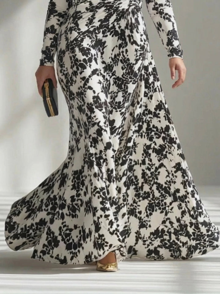 Aurelia | Black & White Patterned Stretch Wrap Dress