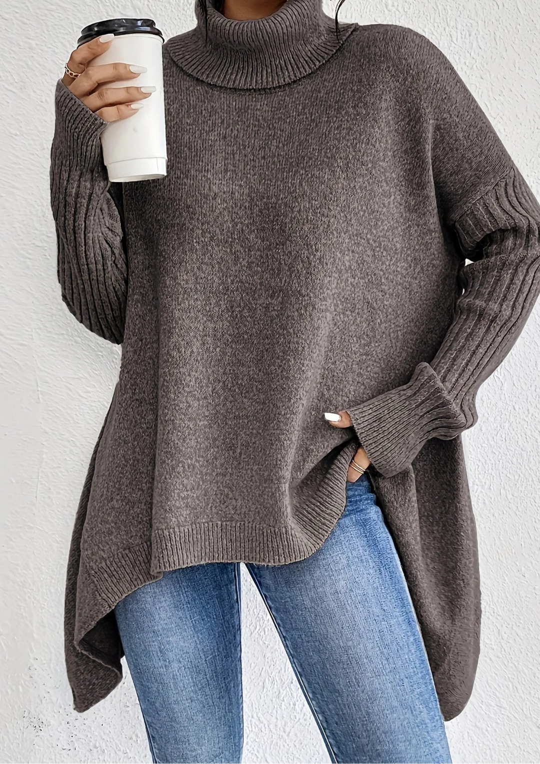 Ingrid | Women's Oversized Ribbed Turtleneck Knit Sweater