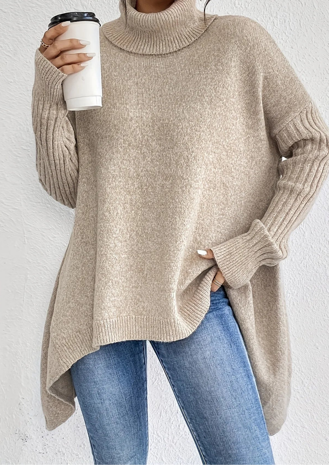 Ingrid | Women's Oversized Ribbed Turtleneck Knit Sweater