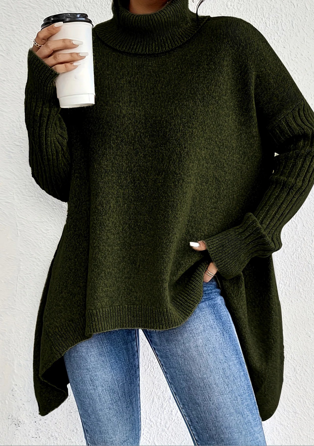Ingrid | Women's Oversized Ribbed Turtleneck Knit Sweater