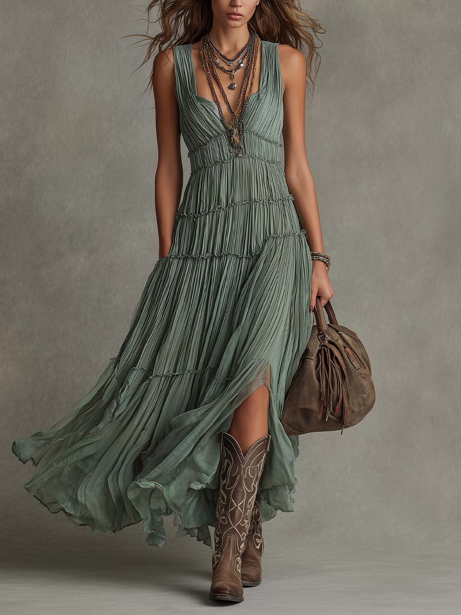 Ava | Women's Gathered V-Neck Maxi Dress