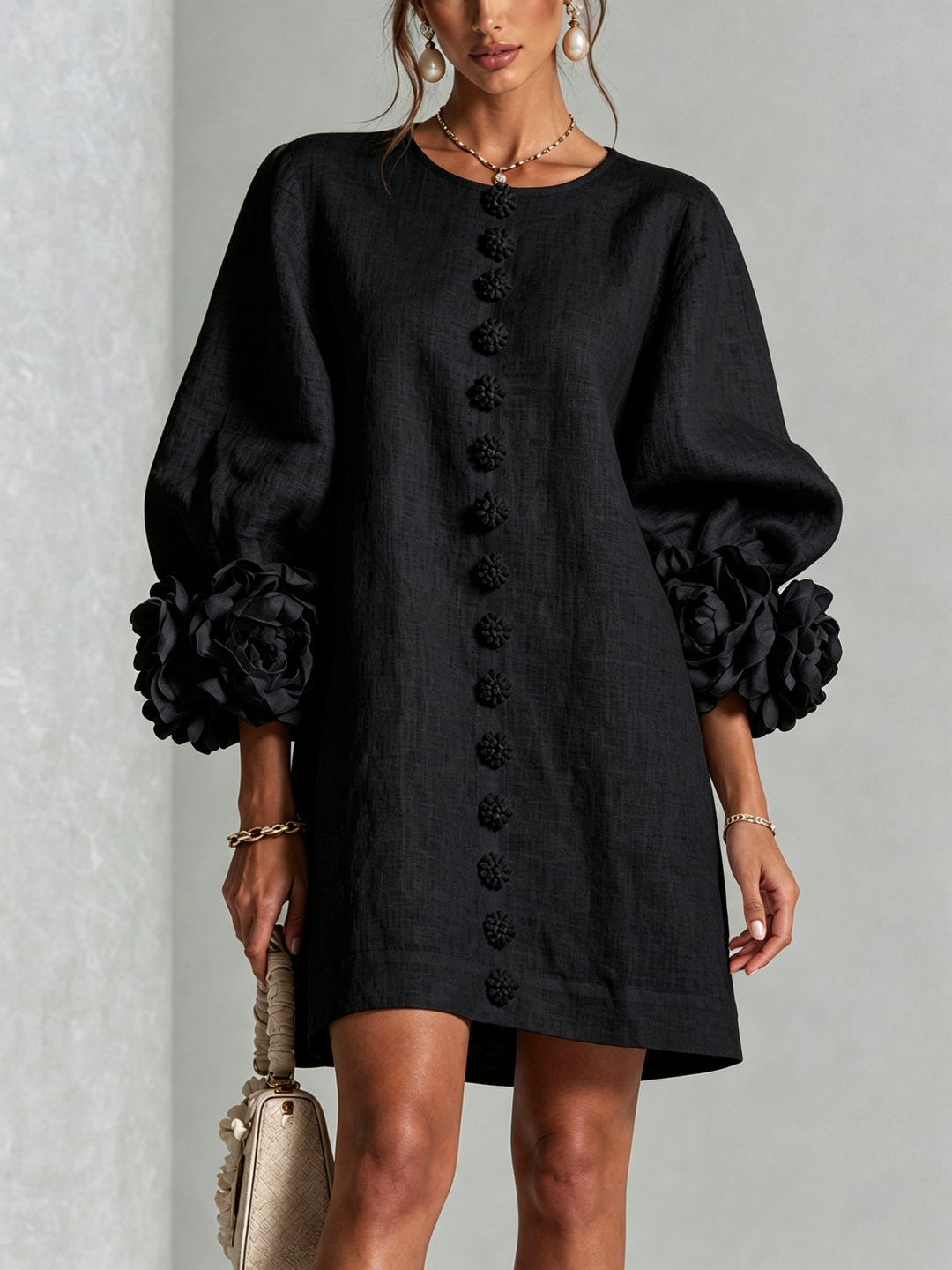 Florence | Floral Print Mini Dress with Button Details