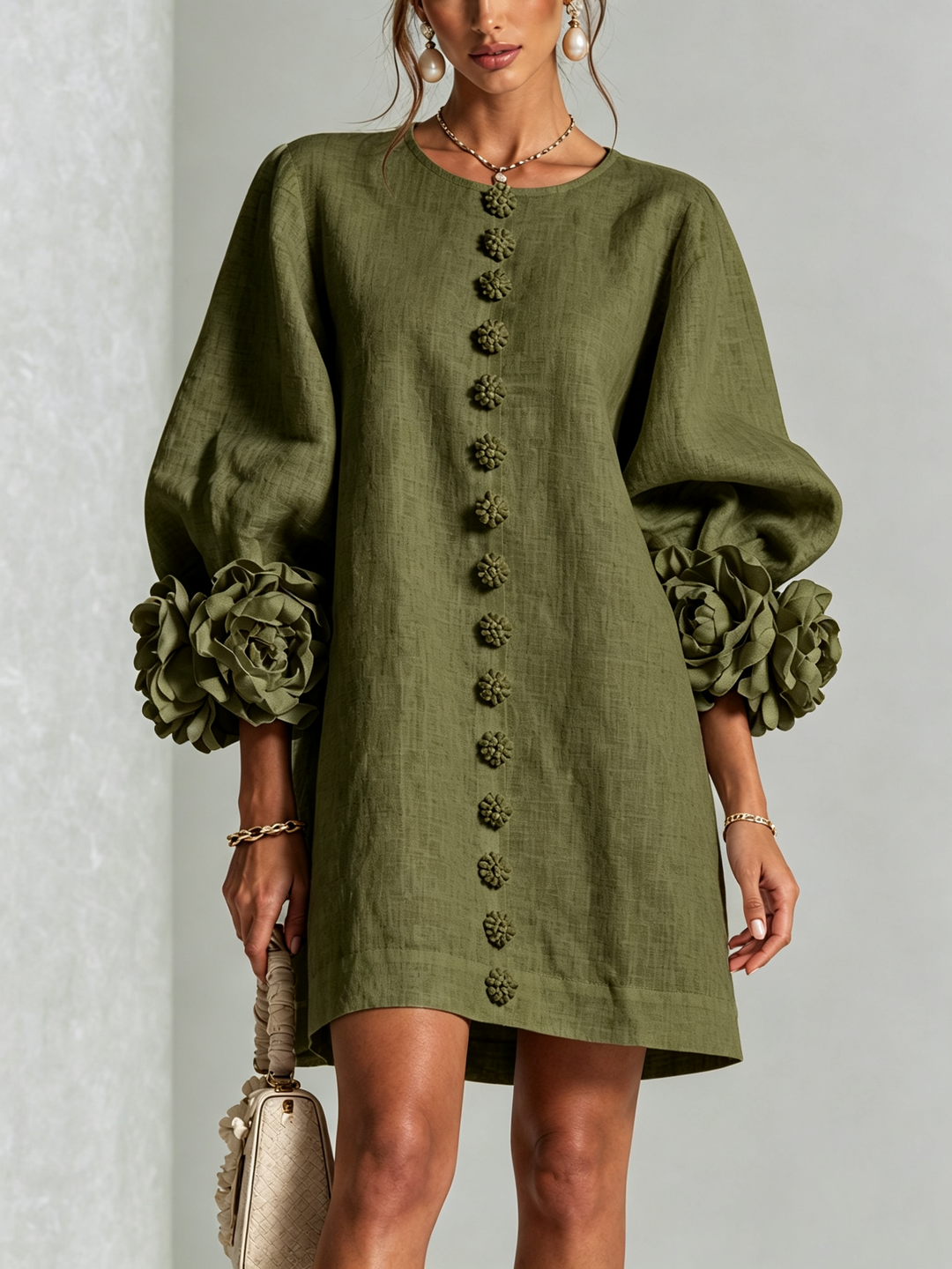 Florence | Floral Print Mini Dress with Button Details