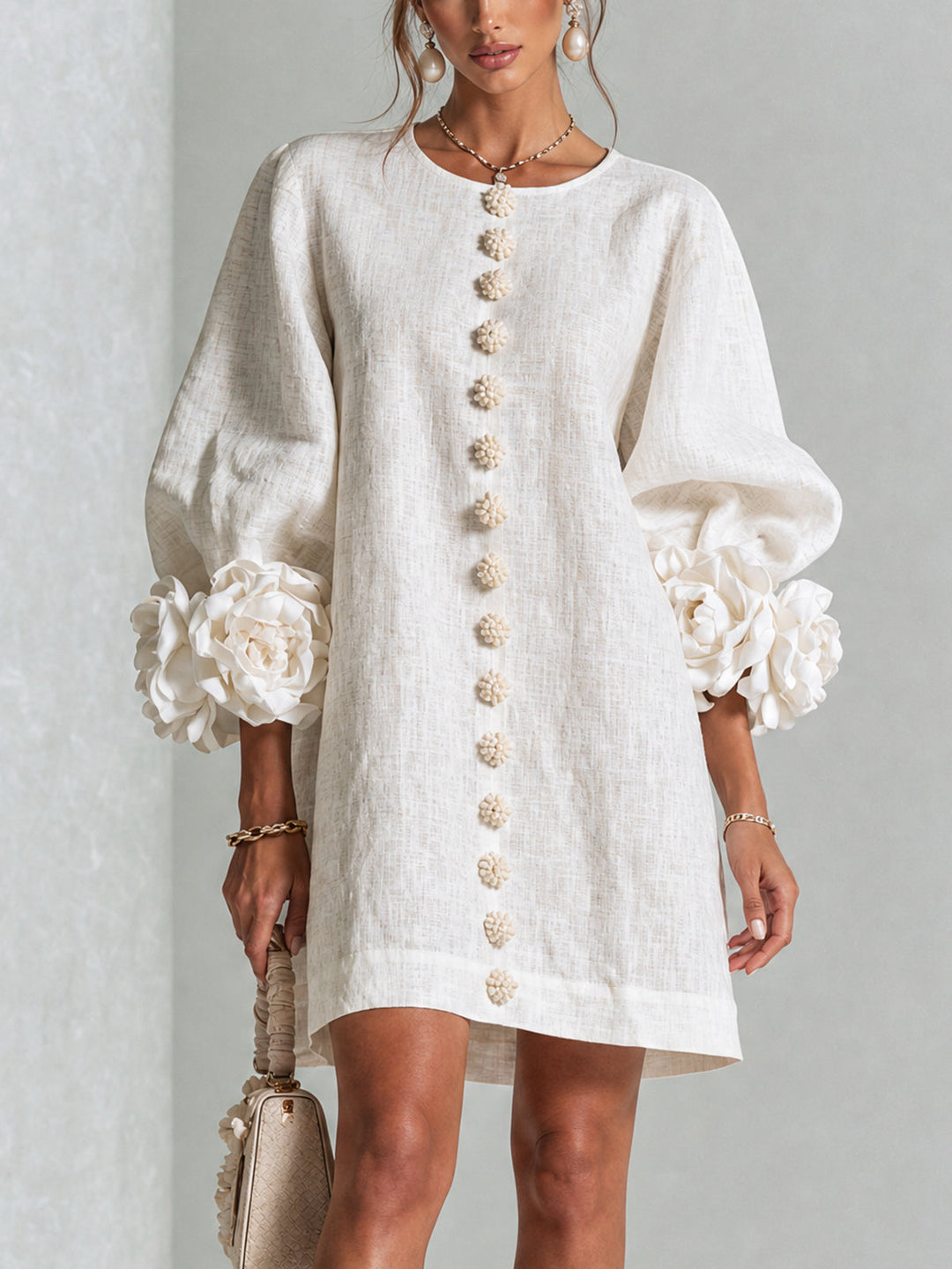 Florence | Floral Print Mini Dress with Button Details