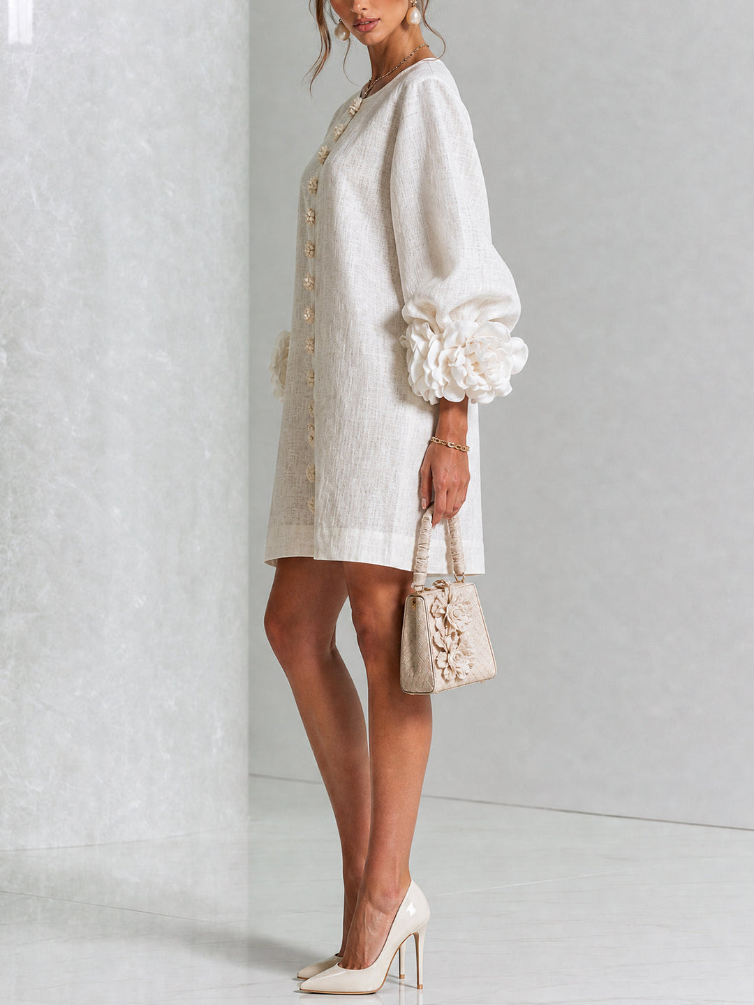 Florence | Floral Print Mini Dress with Button Details