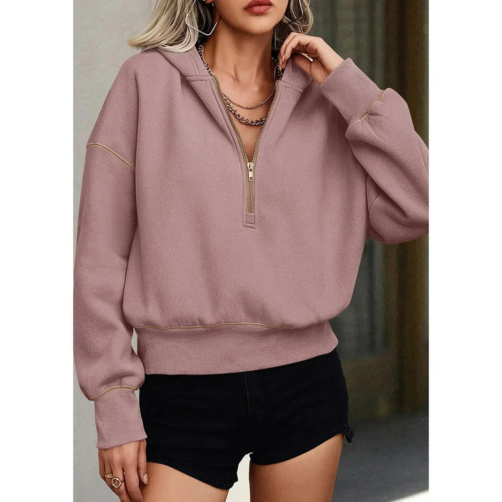 Ursula | Women's Cropped Half-Zip Hoodie with Contrast Trim