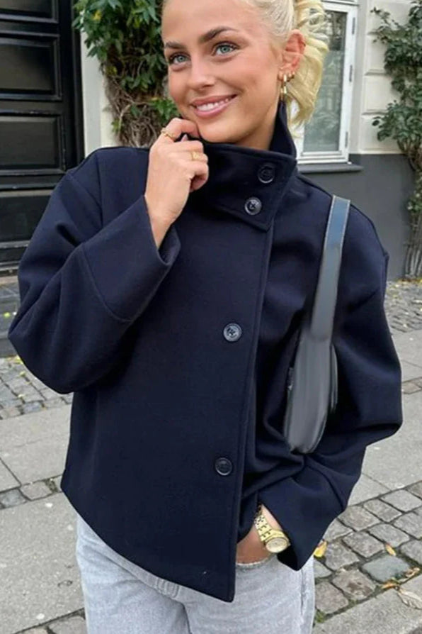 Cecily | Women's Short Wool Blend Overcoat with Stand Collar