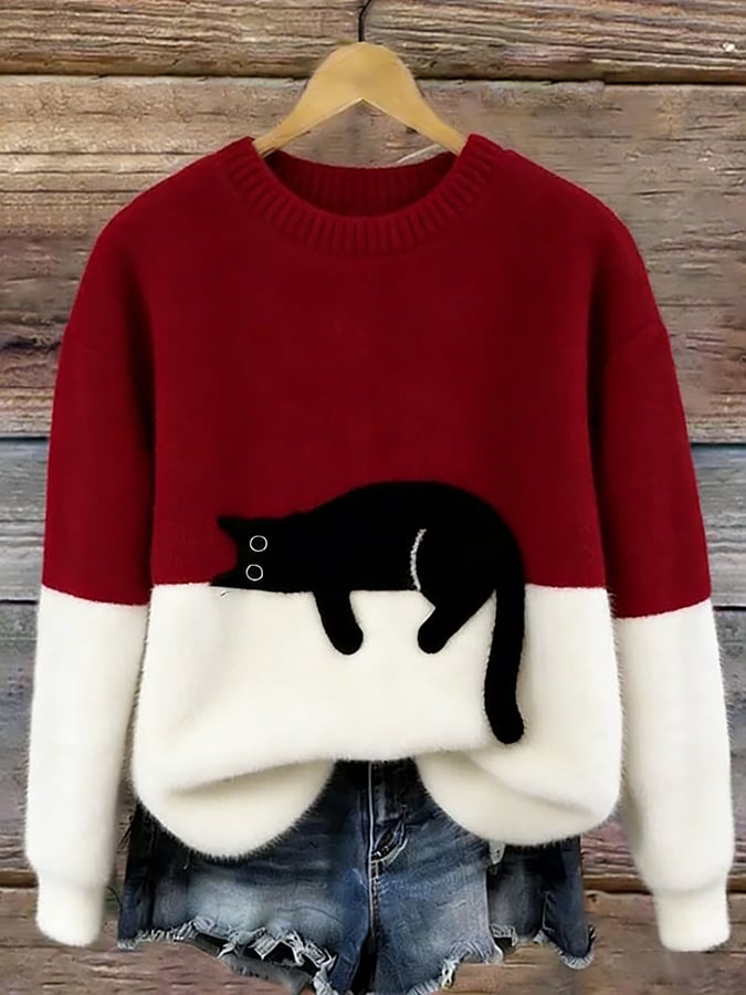 Aileen | Women's Oversized Cat Print Sweatshirt with Cozy Fleece Lining