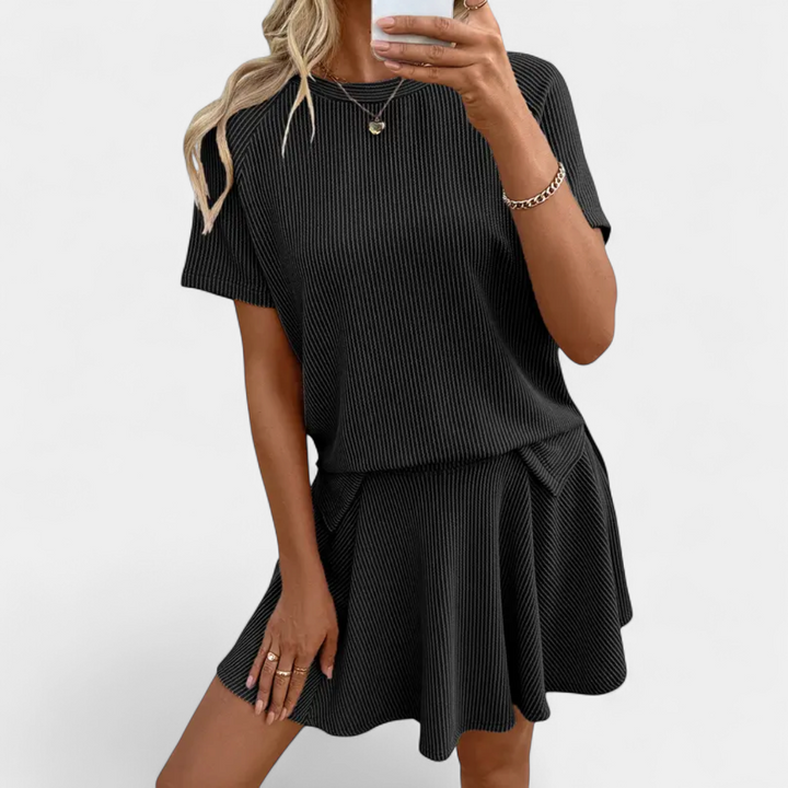 PHOEBE | Ribbed Knit Pleated Mini Skirt Set