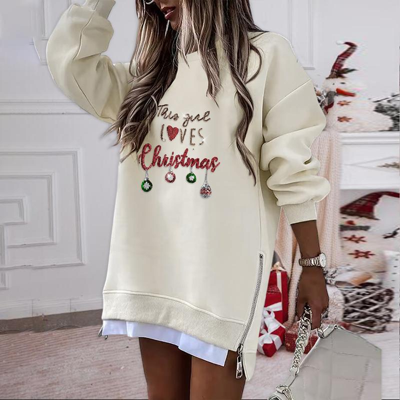 Julia | Women's Christmas Tree Pattern Pullover with Zipper Slit Detail
