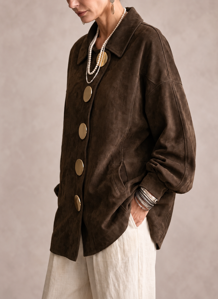 Lorene | Women's Suede Drop-Shoulder Button-Up Shacket
