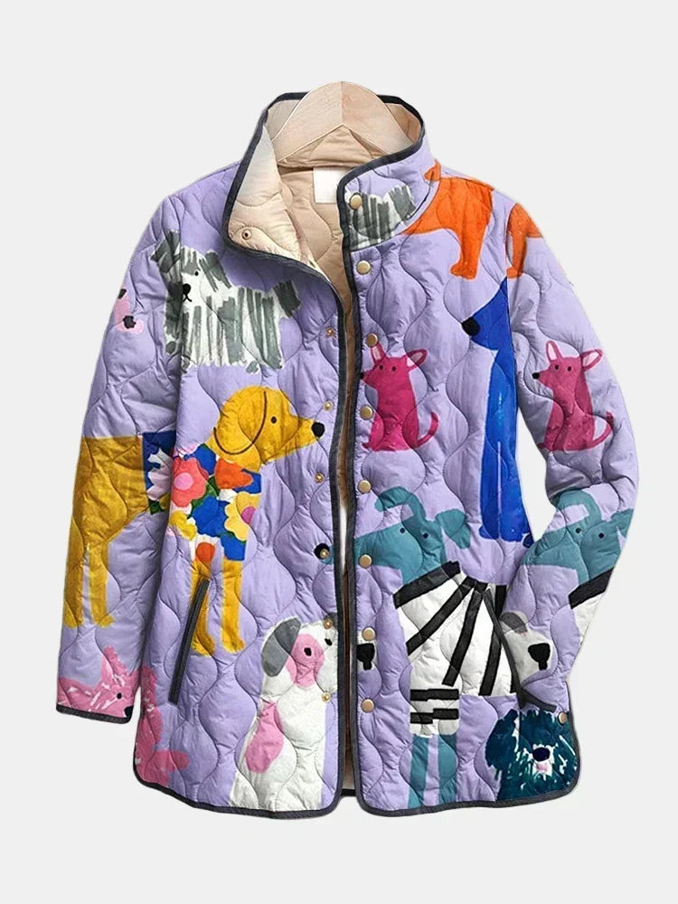 Riley | Playful Dog Print Quilted Jacket