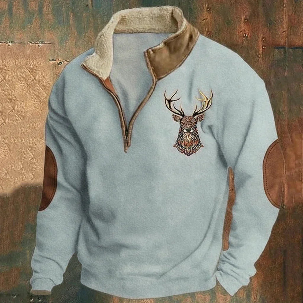 Darven | Men's Nordic Knit Pullover Featuring Deer Motif