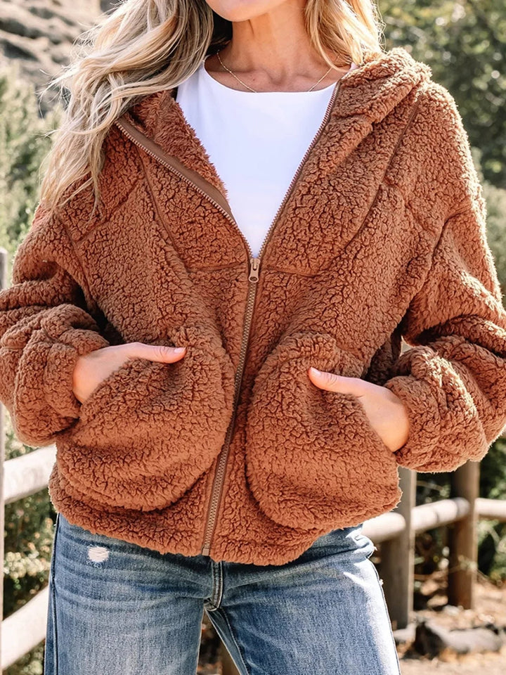 Rhoda | Women's Oversized Teddy Zip-Up Jacket with Stand Collar