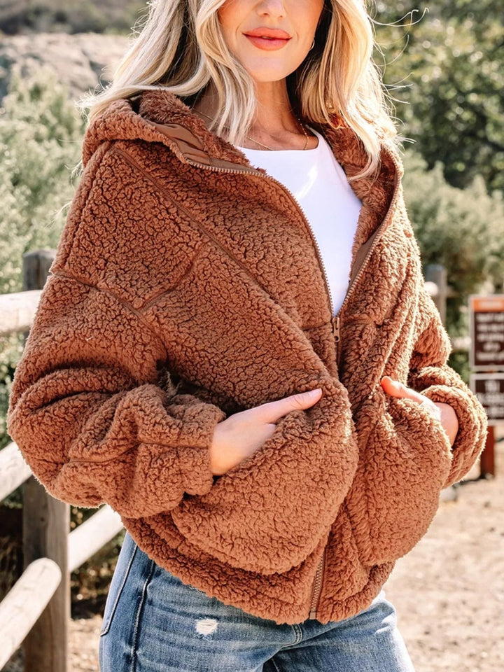 Rhoda | Women's Oversized Teddy Zip-Up Jacket with Stand Collar