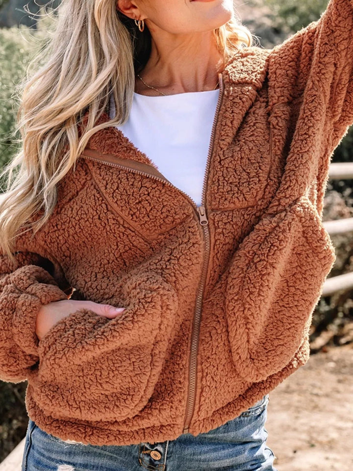 Rhoda | Women's Oversized Teddy Zip-Up Jacket with Stand Collar