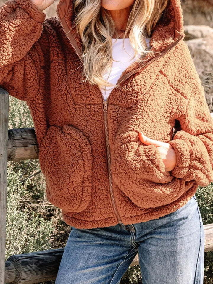 Rhoda | Women's Oversized Teddy Zip-Up Jacket with Stand Collar