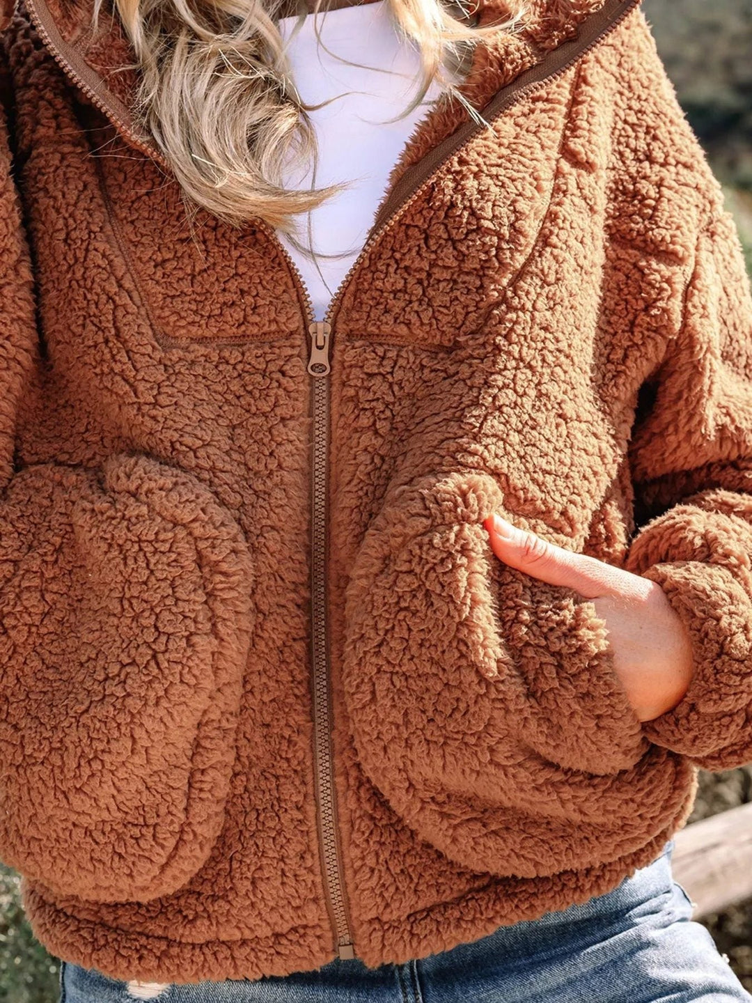 Rhoda | Women's Oversized Teddy Zip-Up Jacket with Stand Collar