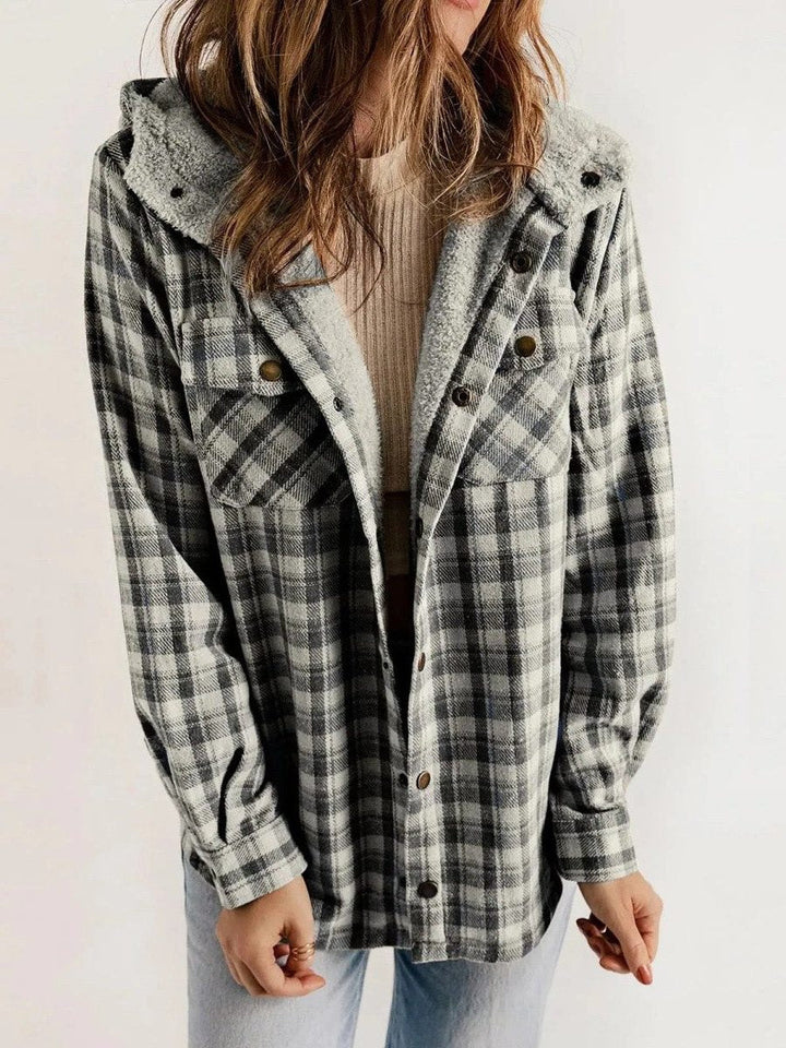 Odile | Women's Oversized Plaid Hooded Jacket with Button Front