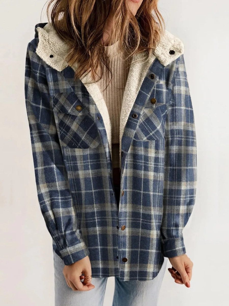 Odile | Women's Oversized Plaid Hooded Jacket with Button Front