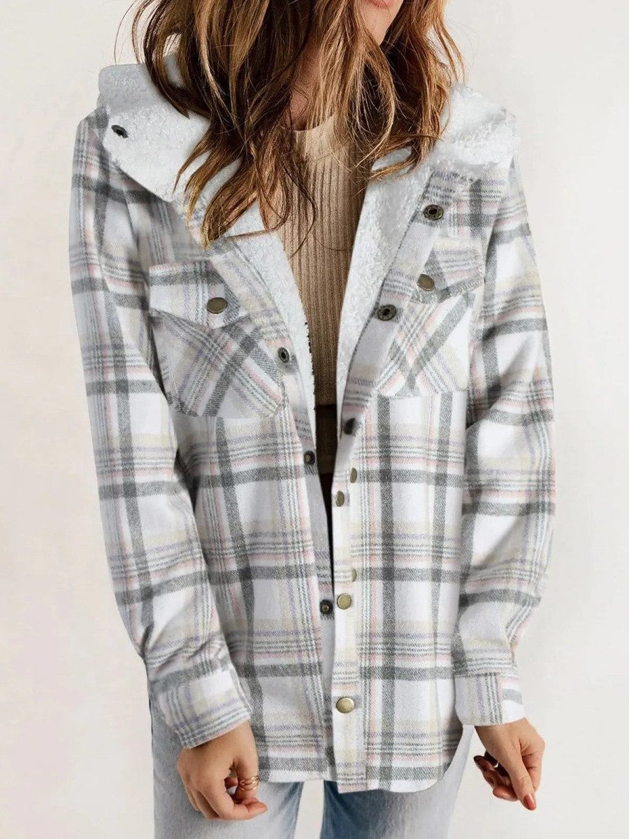 Odile | Women's Oversized Plaid Hooded Jacket with Button Front