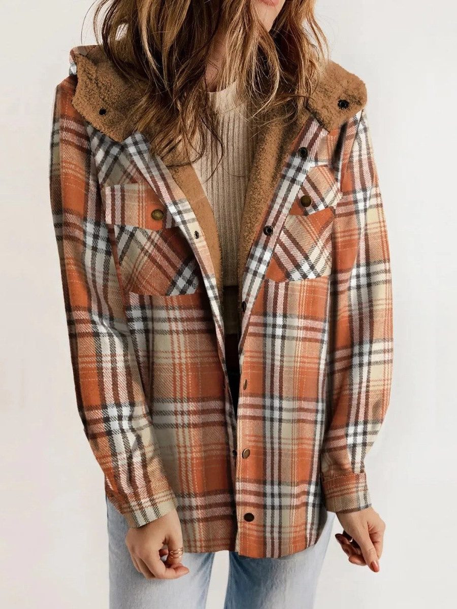 Odile | Women's Oversized Plaid Hooded Jacket with Button Front