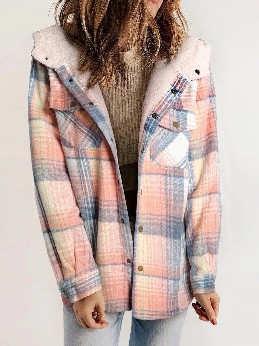 Odile | Women's Oversized Plaid Hooded Jacket with Button Front