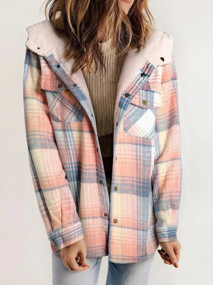 Odile | Women's Oversized Plaid Hooded Jacket with Button Front