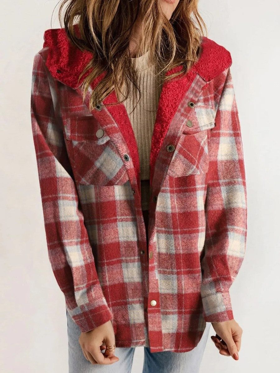 Odile | Women's Oversized Plaid Hooded Jacket with Button Front