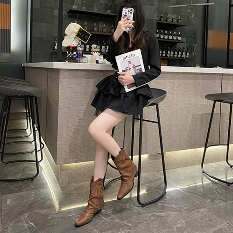 Fleur | Women's Western Ankle Boots with Stud Accents and Block Heel