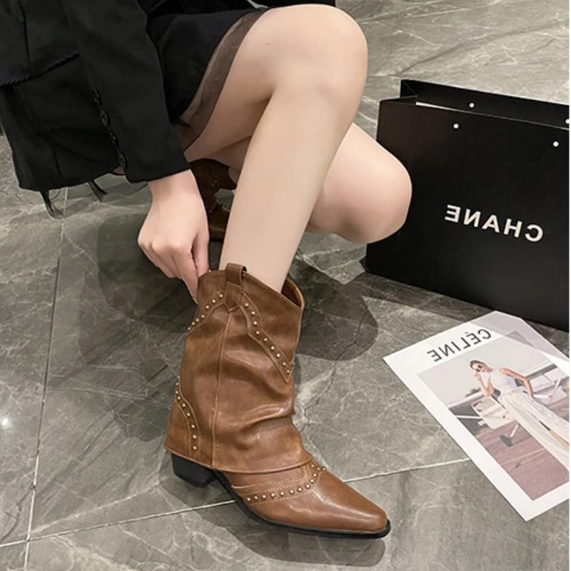 Fleur | Women's Western Ankle Boots with Stud Accents and Block Heel
