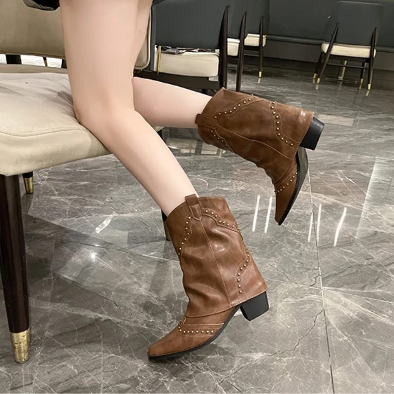 Fleur | Women's Western Ankle Boots with Stud Accents and Block Heel