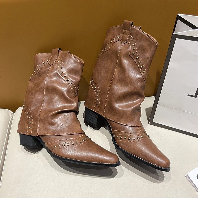 Fleur | Women's Western Ankle Boots with Stud Accents and Block Heel